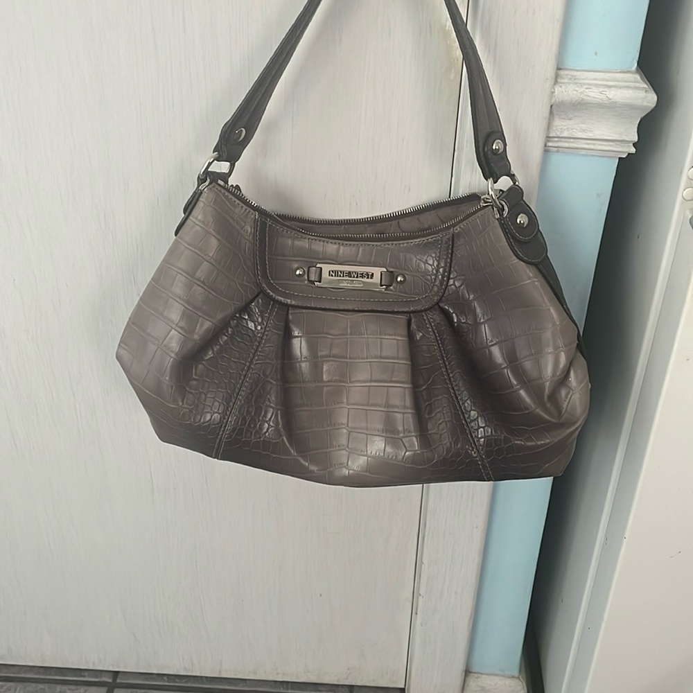 Nine West Gray Shoulder Bag with Textured Slouchy Design